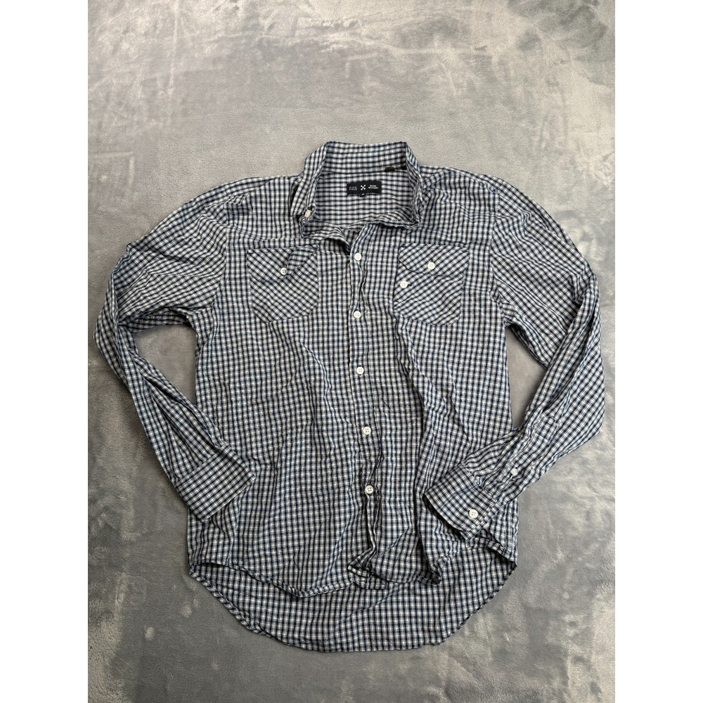 Five Four x Mark McNairy Shirt Men Medium White Blue Check Flap Pocket Button Up